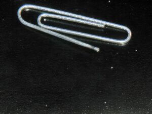 An example of micro welding on a metal paperclip